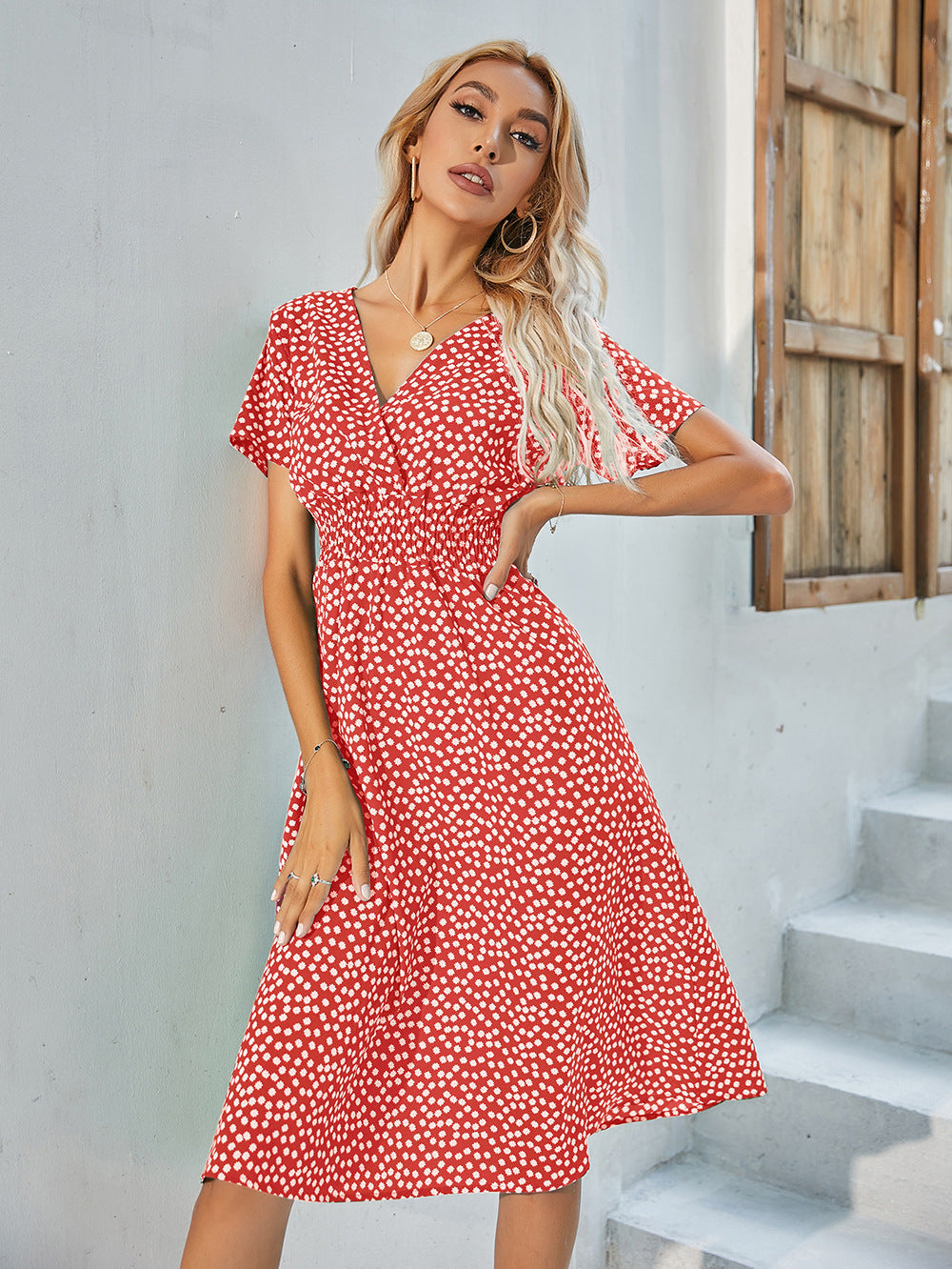 Nawaru® Boho Bliss Floral Dress – Summer V-Neck A-Line Flow Short Sleeve - Style I