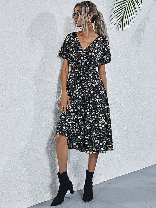 Nawaru® Boho Bliss Floral Dress – Summer V-Neck A-Line Flow Short Sleeve - Style F