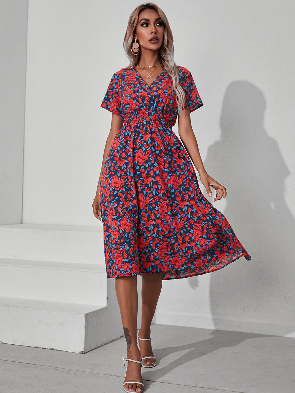 Nawaru® Boho Bliss Floral Dress – Summer V-Neck A-Line Flow Short Sleeve - Style H