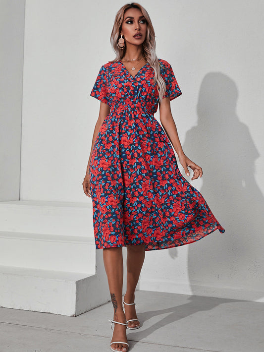 Nawaru® Boho Bliss Floral Dress – Summer V-Neck A-Line Flow Short Sleeve - Style H