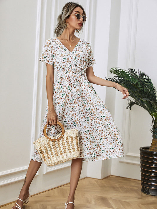 Nawaru® Boho Bliss Floral Dress – Summer V-Neck A-Line Flow Short Sleeve - Style E