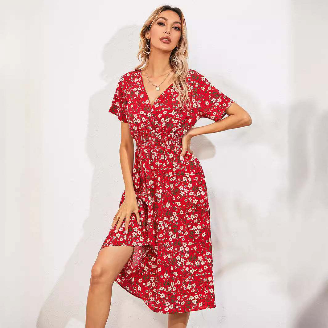 Nawaru® Boho Bliss Floral Dress – Summer V-Neck A-Line Flow Short Sleeve - Style B
